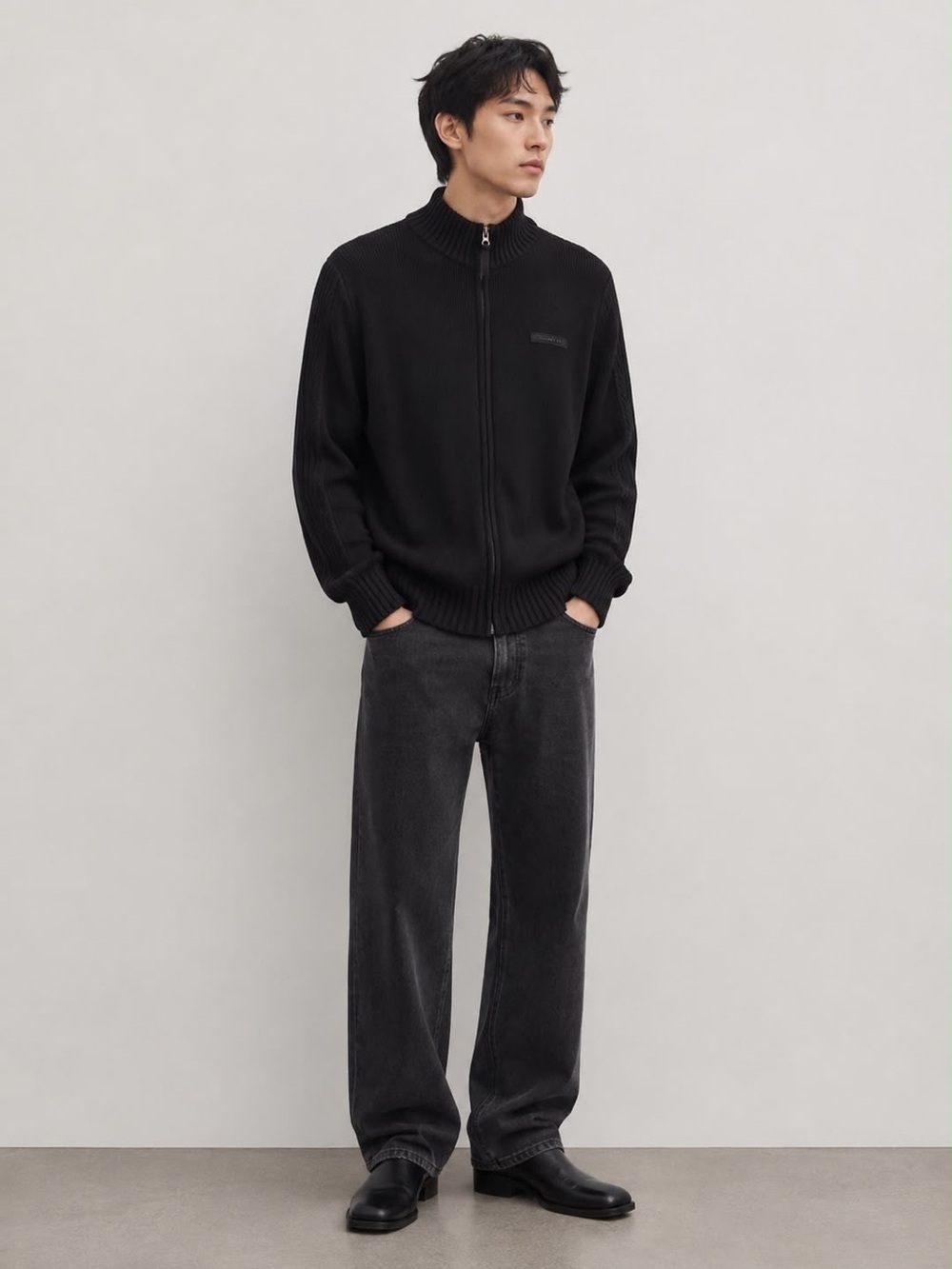 Mexx Black Full-Zip Ribbed Knit Sweater - Size XL